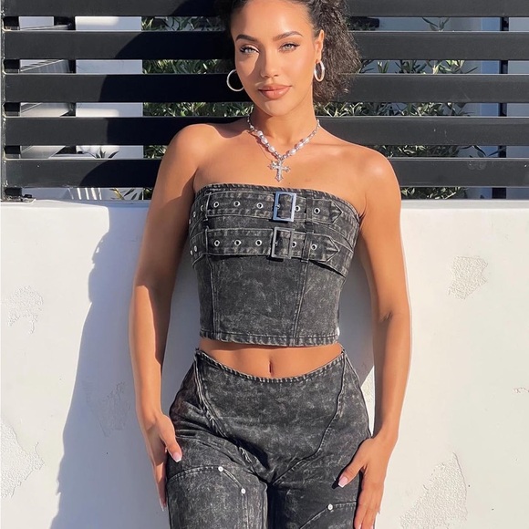 Black Strapless Denim set - Picture 3 of 5